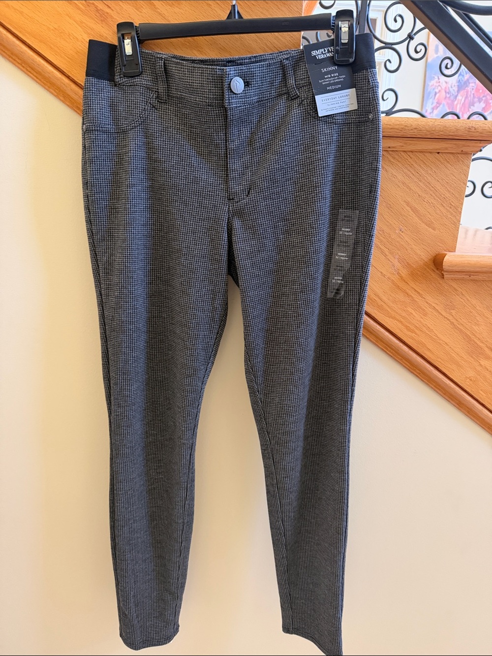 Simply Vera Vera Wang Black and Gray Houndstooth Skinny Pants Mid-Rise Sz Medium